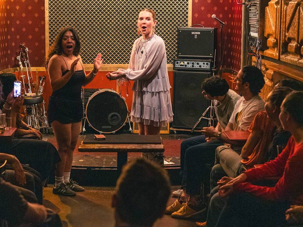 Jack Fox Baum mid-performance at a private event